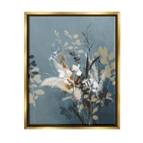 Stupell Industries Botanical Sprigs Modern Arrangement Graphic Art Metallic Gold Floating Framed Canvas Print Wall Art, Design by Design Fabrikken