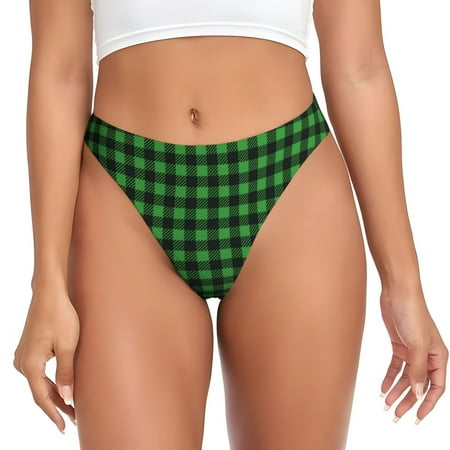 Thongs for Women - Green Gingham Buffalo Plaid No Show Seamless Womens Thongs Underwear  Breathable G String Thongs for Women  Ladies Stretch Low Rise Thong Bikini Panties Briefs