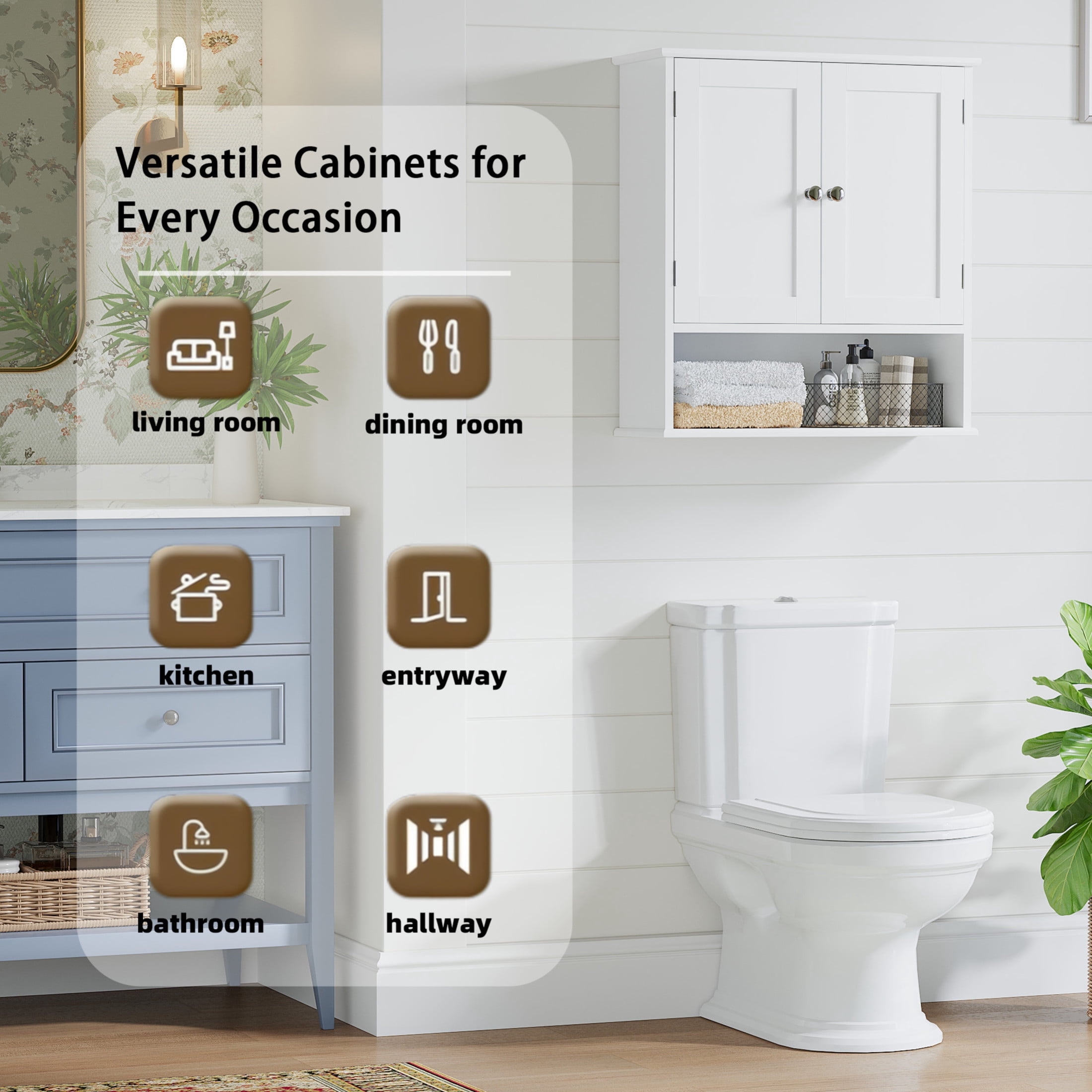 Noble House 26" Bathroom Wall Cabinet with Door, Adjustable Shelves, 3-Tier Wall Mounted Medicine Cabinet, White
