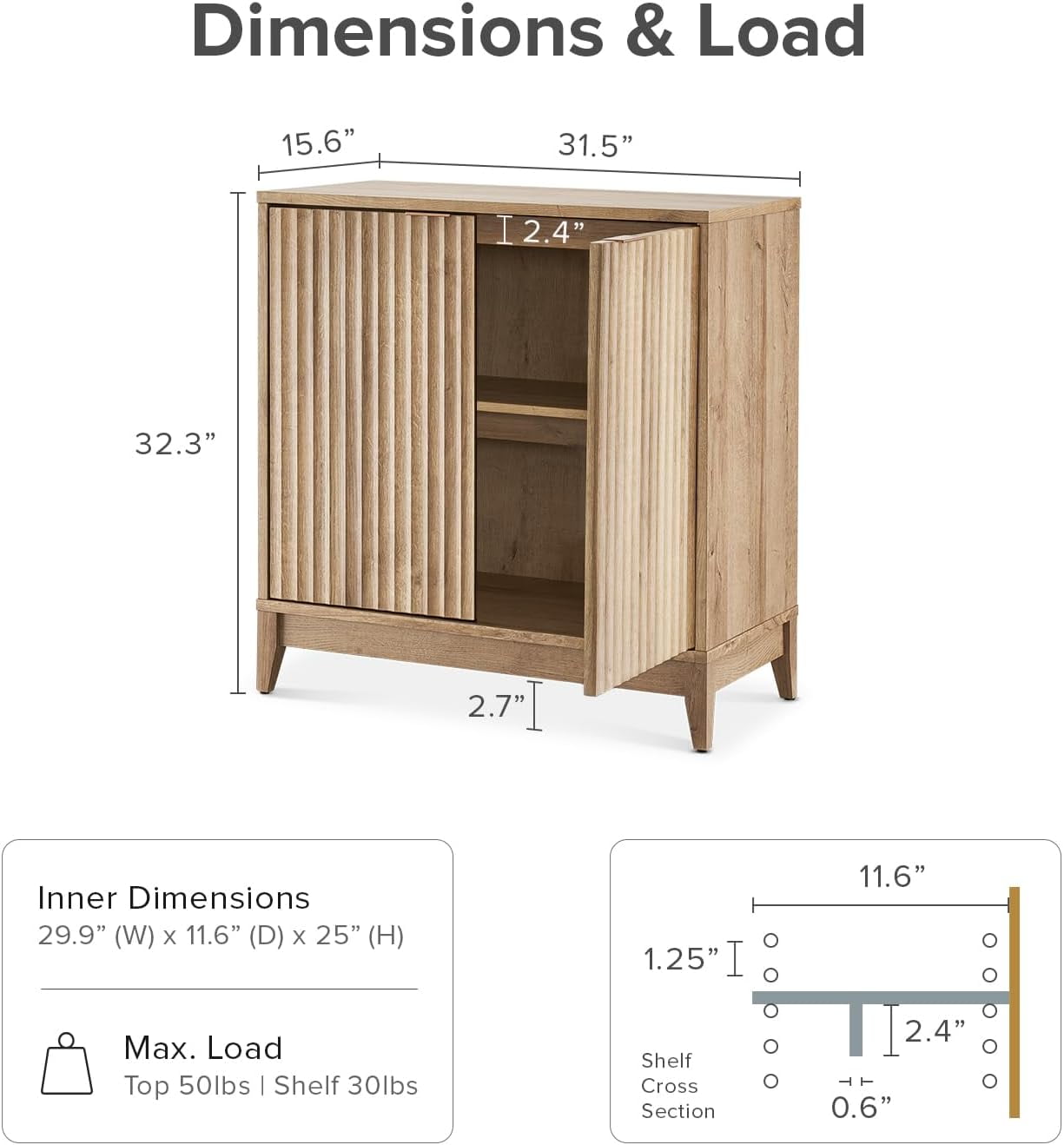 mopio Brooklyn Oak Storage Cabinet, Modern Farmhouse Entryway Accent Cabinet for Living Room