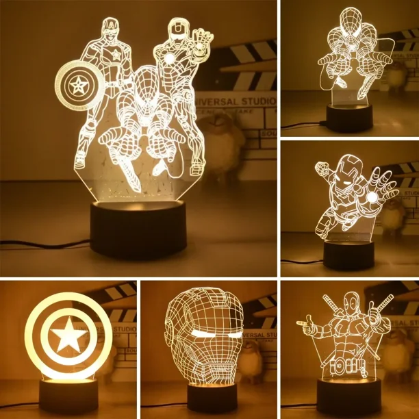 Lámpara 3D de superhéroes de, decoración de dormitorio de Iron Man, figura de Anime, luz nocturna ambiental, lámpara LED, regalo de Navidad para niño y hombre