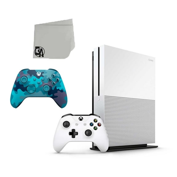 Pre-Owned Microsoft Xbox One S White 1TB Gaming Console with Mineral Camo Controller Included BOLT AXTION Bundle