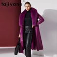 thumbnail image 2 of Chaqueta de piel de oveja auténtica de Tajiyane para mujer, abrigos largos de plumón de ganso blanco cálidos para invierno, parkas moradas con cuello de piel de zorro de lujo, 2 of 5