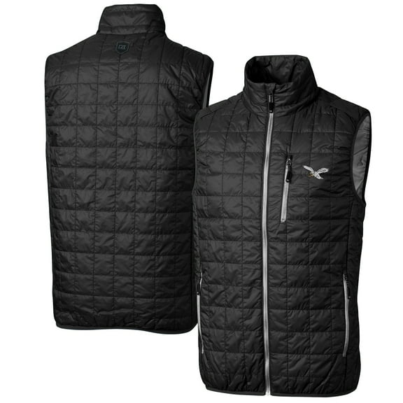 Men's Cutter & Buck Black Philadelphia Eagles Rainier PrimaLoft Eco Full-Zip Puffer Vest