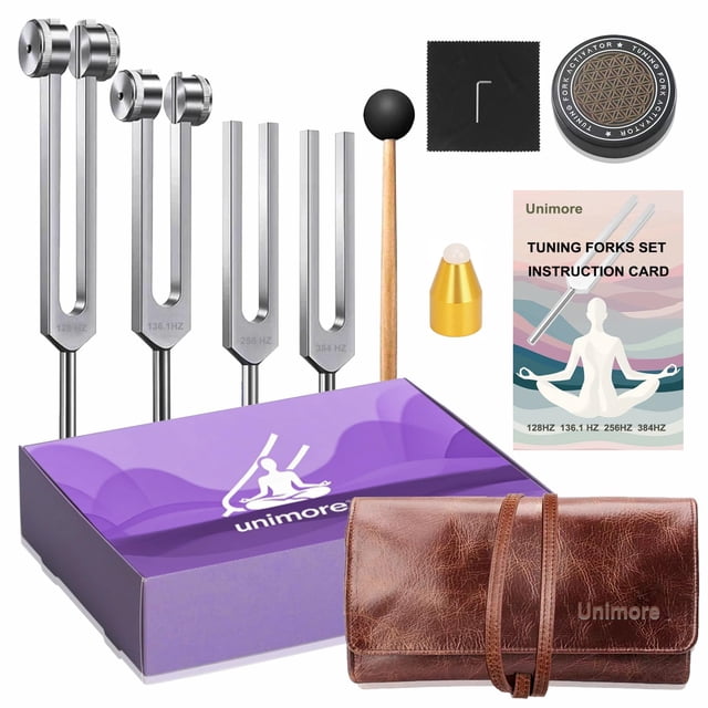 Set de horquillas de afinación Unimore de 128 Hz, 136 Hz, 256 Hz, 384 Hz con activador