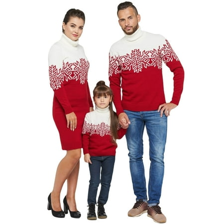 

Family Matching Christmas Sweaters Turtleneck Reindeer Snowflakes Ugly Knitted Sweater Pullover for Xmas Holiday