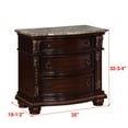 thumbnail image 5 of Miekor Furniture Traditional Style End Table 3-Drawer Nightstand with Marble Top Rich Brown Cherry Finish Solid Wood Wooden Bedroom W5U964, 5 of 7