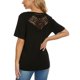 thumbnail image 4 of Camisa de manga corta para mujer, cuello redondo, 4 botones, empalme de encaje en la espalda, Color puro, camiseta para mujer, Top para fiesta de citas diarias, negro L, 4 of 7