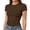 Brown, variant on Summer Tops for Women , Slim Fit Base Layer Thin Stretchy Round Neck Short Sleeve Tee , Womens Summer Tops,White M