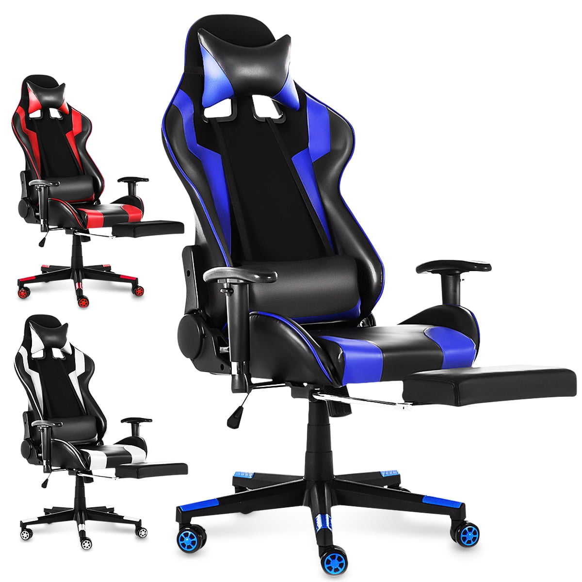 Luxury Gaming Desk Home Office Chair Recliner Leather Swivel Tilt With Footrest
