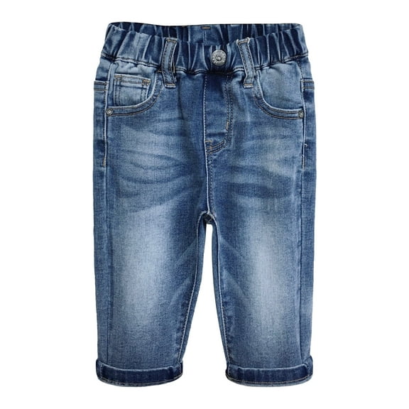 KIDSCOOL SPACE Infant Jeans,Baby Toddler Elastic Waist with D-ring Stretch Denim Pants,Light Blue,18-24 Months