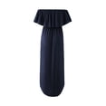 thumbnail image 5 of Womens Off The Shoulder Ruffle Strapless Maxi Dress Casual Side Split Beach Cocktail Long Maxi Dresses with Pockets, 5 of 5