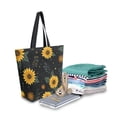 thumbnail image 2 of Open Top Canvas Tote Bag with Zipper Reusable Shopping Bag 13.5x15" Roomy Carryall Yellow Sunflower Pattern, 2 of 9