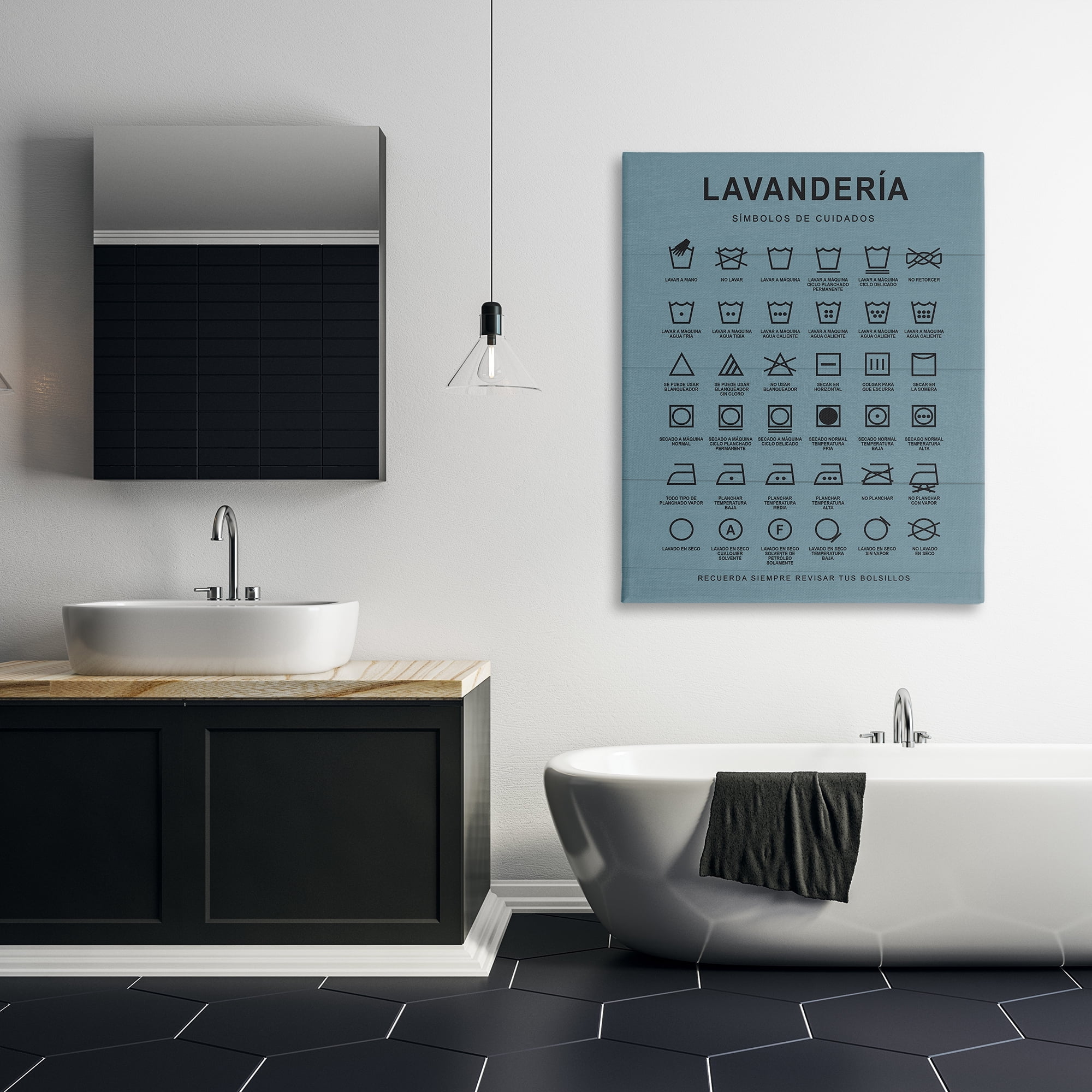 Stupell Industries Guía de Lavado de Ropa, Azul Bath & Laundry Painting Wrapped Canvas Art Print Wall Art, 36 x 48