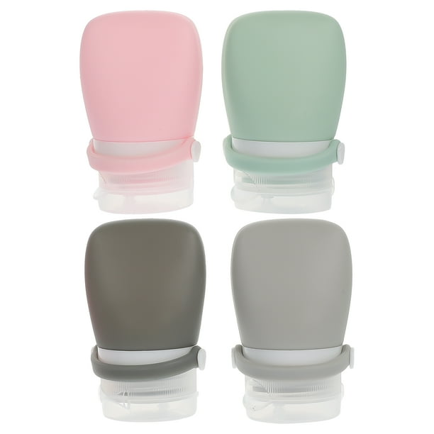 4 botellas de viaje vacías para loción, artículos de tocador y champú de silicona con bolsa de almacenamiento.