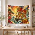 thumbnail image 5 of Mythical Beast on Waves with Lanterns and Sun, Majestic Illustration for Art Lovers, Digital Art Wall Decor, Housewarming Gift, Tapestry Wall Hanging for Living Room and Bedroom, 5 of 7