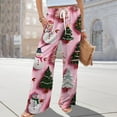thumbnail image 2 of Ladies' Loose And Casual Christmas Printed Wide Leg Pants With Elastic Waistband Drawstring And Pocket Pants, Comfortable Home and Sleepwear Bottoms for Winter, Pink, XL, 2 of 6