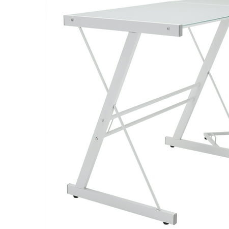 Modern Glass and Metal White L-Shaped Corner Computer Desk by Manor Park