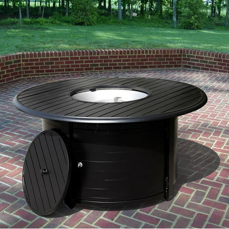 Hiland Round Cast Aluminum Slatted Fire Pit Black Walmart Com