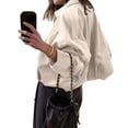 thumbnail image 3 of Veste en Faux Suède pour Femme Manteau à Revers de Printemps Décontracté Ample à Manches Longues Mode Style de Rue Manteau Crème Blanc P, 3 of 9