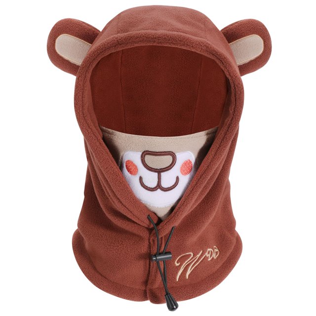 Pasamontañas para niños, gorro con capucha de invierno cálido con máscara de animales en 3D de vellón cálido para niños (47-52 cm, color caramelo)