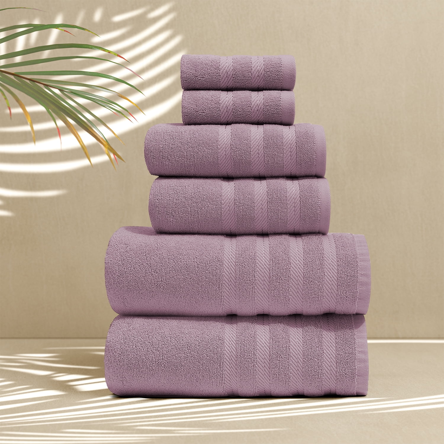 Virtu Bath Towel Sets For Bathroom 100% Ring Spun Cotton Luxury Bath Towel Set 6 Pc Highly Absorbent Towels, Dusty Purple