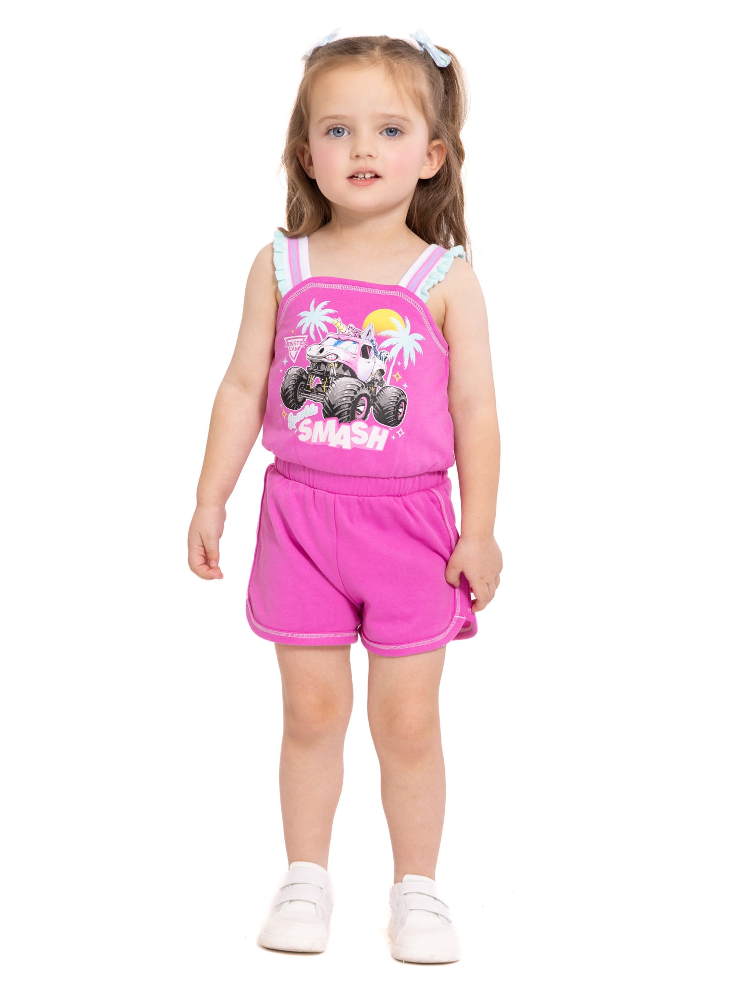 Monster Jam Toddler Girls Sleeveless Graphic Romper, Sizes 12M-5T