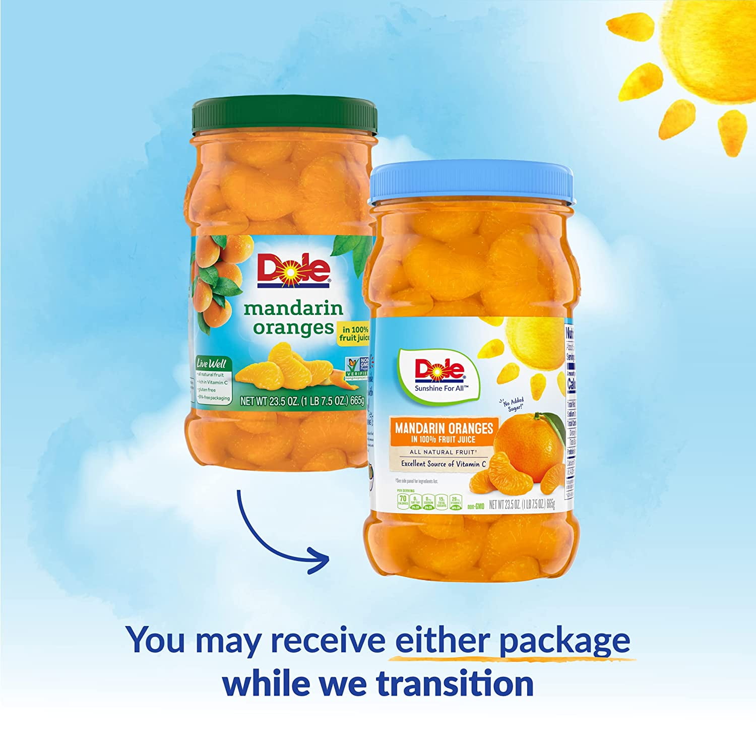 Dole Mandarin Oranges in 100% Fruit Juice, 23.5 oz Jar-Pack Of 2