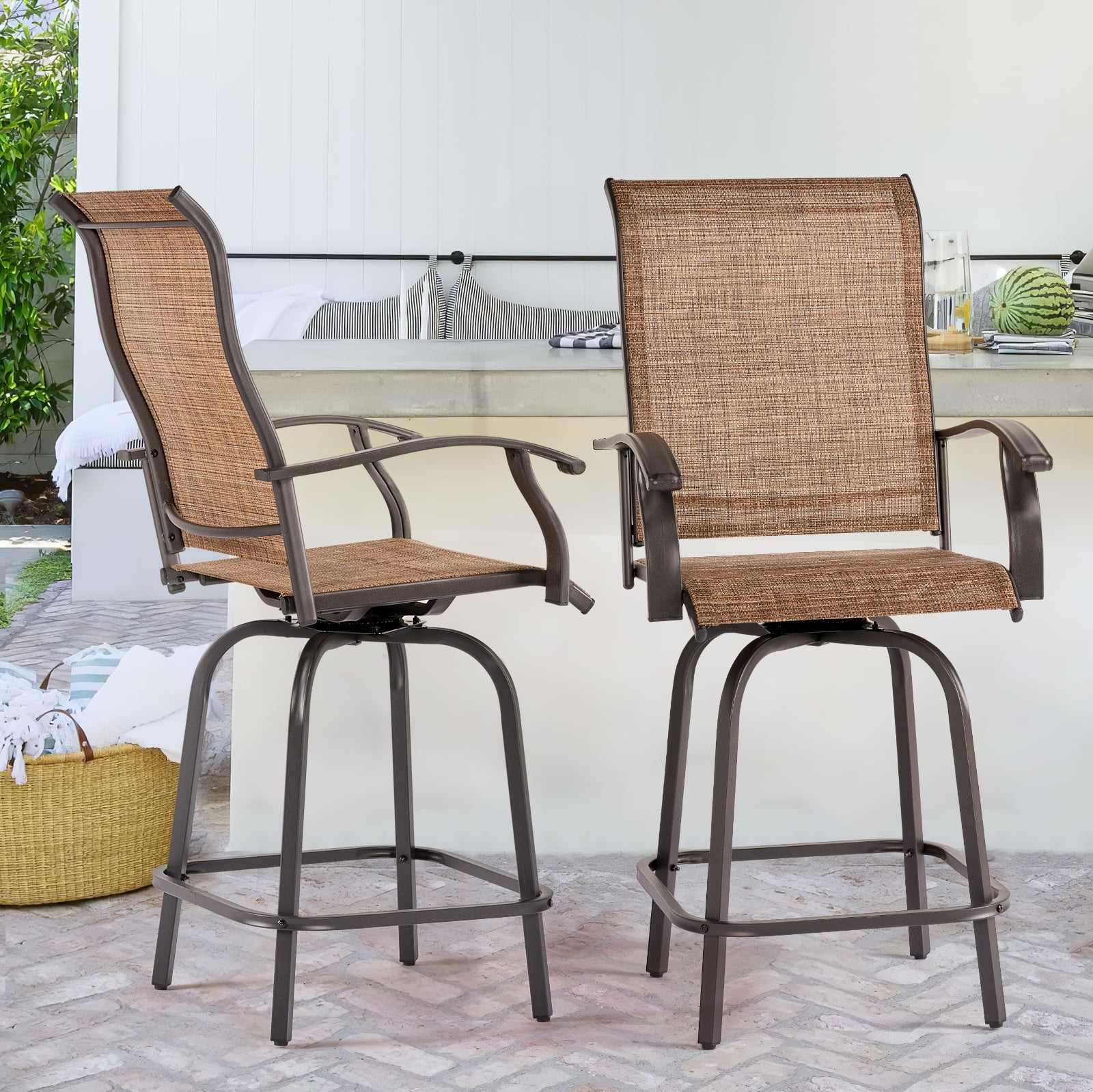 Sunmthink Outdoor Swivel Bar Stools, Set of 2, AllWeather Bar Height