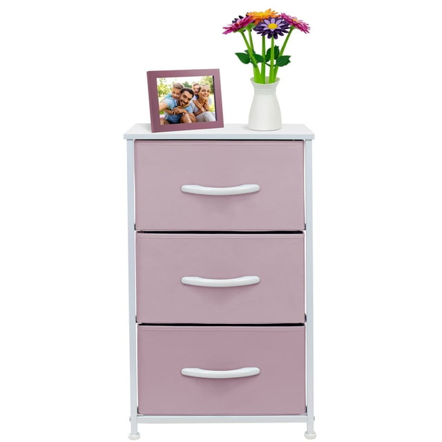 Sorbus Table de Chevet à 3 Tiroirs Commode Bout de Canapé Commode - Rose