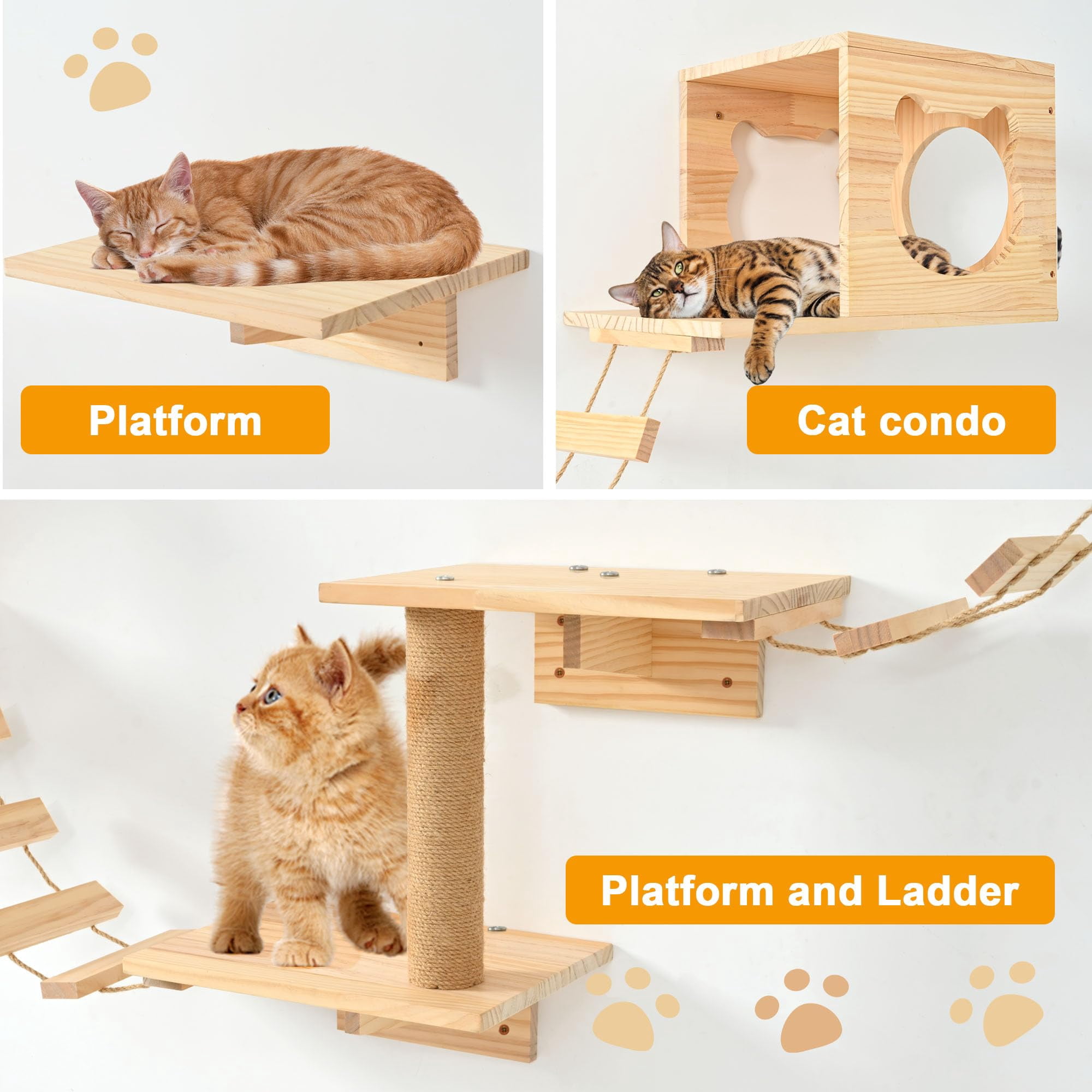 Cat Wall Shelves And Perches  Pine Wooden Furniture Climbing With Climber Condo Ladder & Platform