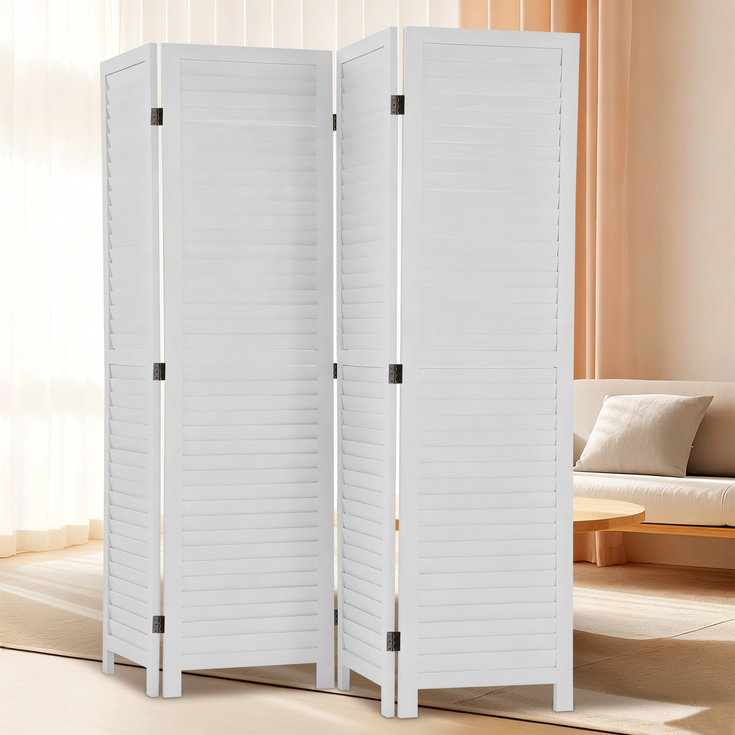 NiamVelo Wood Room Divider 6 Panel Privacy Screen Folding Freestanding Partition 5.74 FT Tall Wall Divider for Home Office, White