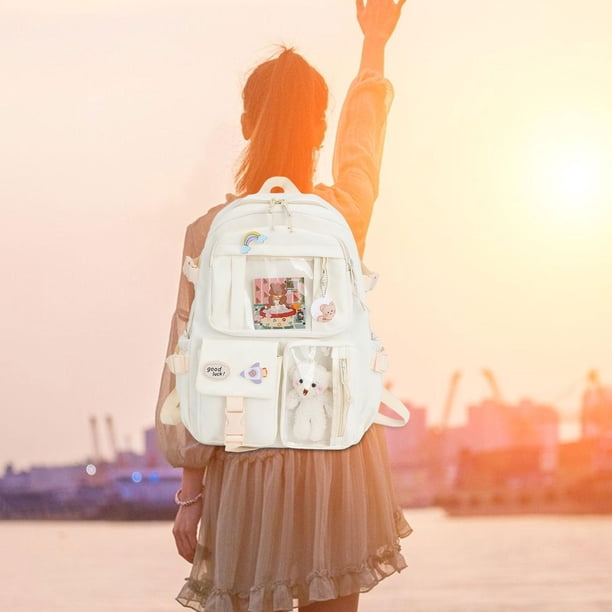 Mochila para mujer Bolsa de nailon Mochila portátil para vacaciones de regalo de cumpleaños al aire libre Beige