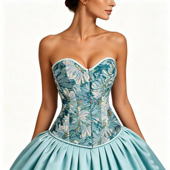 Vintage Push Up Corsets Womens Overbust Renaissance Floral Corset Tops Party Waist Cincher Fish Bones Bustier Blue, M