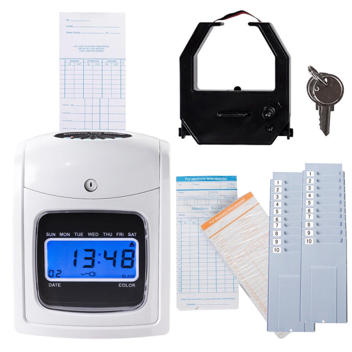 Employee Attendance Punch Time Clock Payroll Recorder LCD Display w// 100 Cards