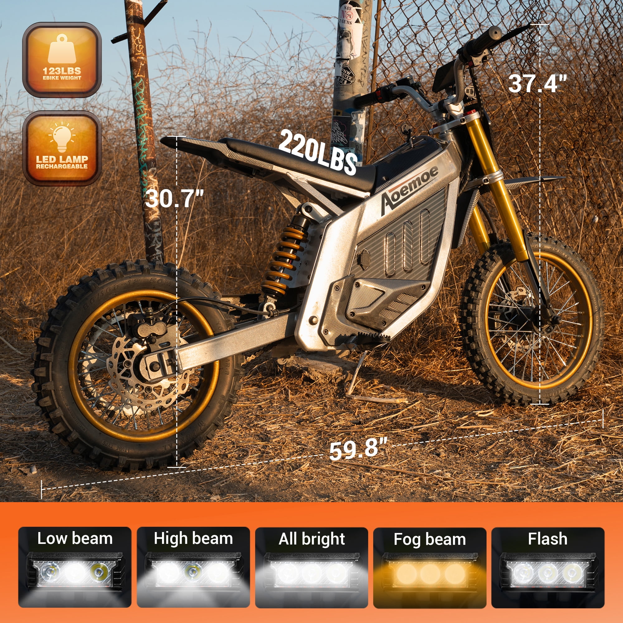 Aoemoe Electric Dirt Bike for Teens Adults, 14"/12" Fat Tire 2000W (Peak 3000W) 48V 30AH Battery 42MPH Hydraulic off-Road Age 13+ (Black)