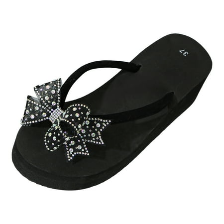 

MIASHUI Womens Sandals Shoes Bow Decoration Cute Pattern Flip Flop Wedge Casual Slippers Casual Summer Shoes Black 8
