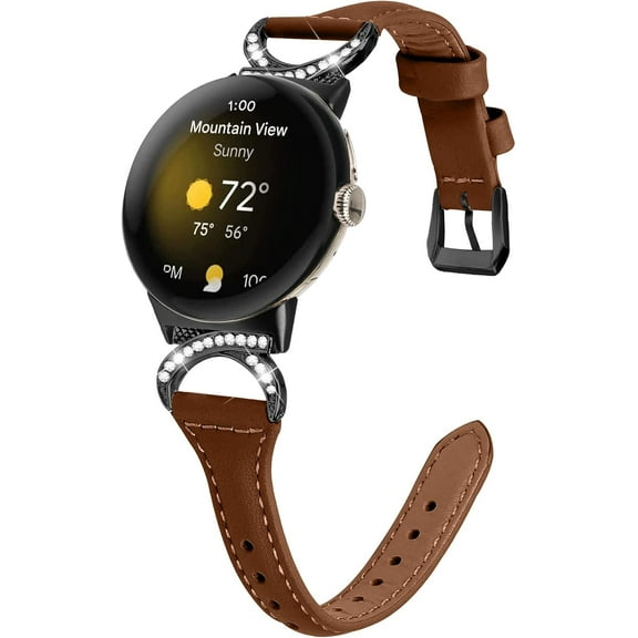 XIHAMA Leather Bands Fit for Google Pixel Watch for Women Men, Feminine Leather& Metal Replacement Watch Bands Wristbands Bracelet Accessory Straps for Google Pixel Watch Smartwatch