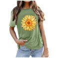 thumbnail image 5 of TSADFHJI Hauts Scintillants pour Femmes Bleu Mode Décontractée Confort Simple Tournesol Imprimé Col Rond Manches Courtes T-Shirt Haut TTG Vert, 5 of 5
