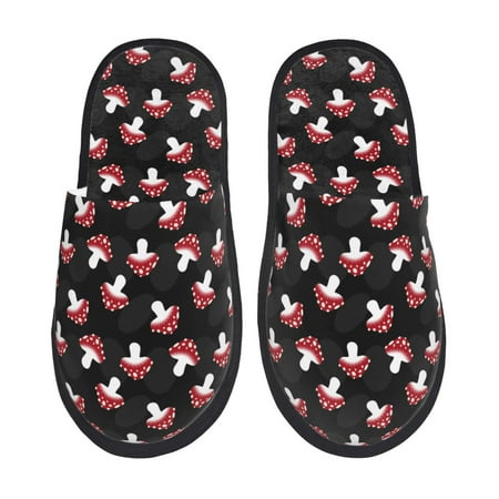 

Fuzoiu Cartoon Mushroom Print Unisex Furry Slippers Plush Indoor Shoes Trendy House Slippers Anti-Skid EVA Sole House Shoes for Home Office and Travel -Large