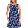 thumbnail image 1 of Balery purple flower blue Skull Vestidos de verano para mujer con estampado: vestido holgado sin mangas, vestido playero informal y cómodo para días calurosos., 1 of 7