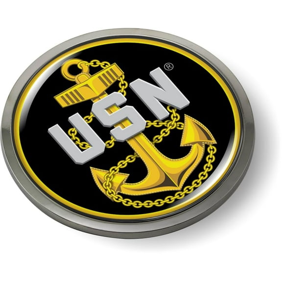 [Officially Licensed Product] - U.S. Navy Chief Fouled Anchor USN 3D Domed CAR Emblem Badge Sticker Round