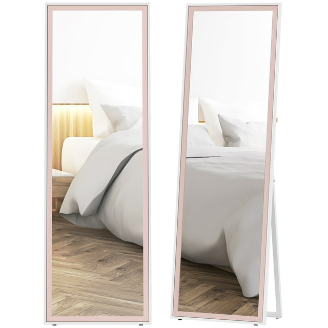 HOMCOM 64" x 21" Full Length Mirror, Rectangular Full Body Mirror, Pink