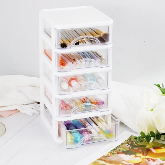 WSNIJFU Desktop Drawer, Clear 5-Drawer Desktop Storage Unit, Small Organizer Box Storage Container Case, Frame with Clear Drawers, Drawer Unit