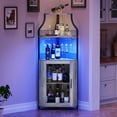thumbnail image 1 of Industrial de esquina bar gabinete con iluminación led, glass holder y adjustable estante - gris muebles para small spaces, 1 of 7