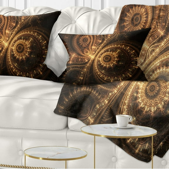 Designart Green Fractal Flower in Dark - Floral Throw Pillow - 12x20