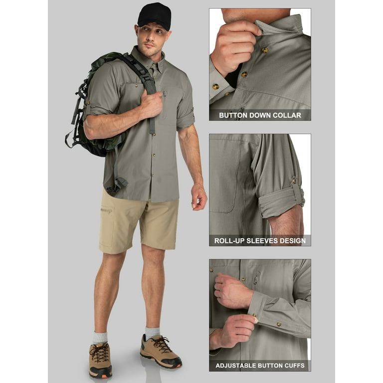 Anteef Mens Safari Shirts Long Sleeve UV Protection Hiking Fishing UPF 50+  Quick Dry Camping