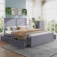 thumbnail image 5 of VanAcc Farmhouse Queen Size Bed Frame with Headboard and 4 Storage Drawers, Solid Wood Barn Door with Wood Slats, Heavy Duty, Noise-Free, Grayish Blue, 5 of 9