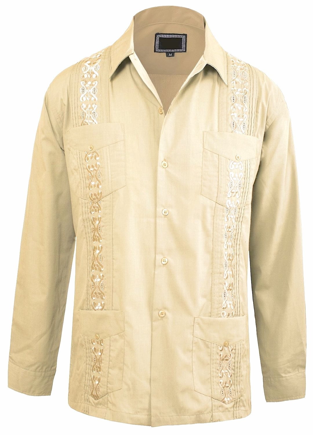 Guayabera Men's Cuban Beach Wedding Long Sleeve Button-up Shirt Beige ...
