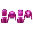 thumbnail image 6 of Zaldita Kids Girls Shiny Metallic Sleeveless Crop Tops Long Sleeve Bomber Jacket with Skater Skirt Set Performance Costume Rose Red 8, 6 of 6